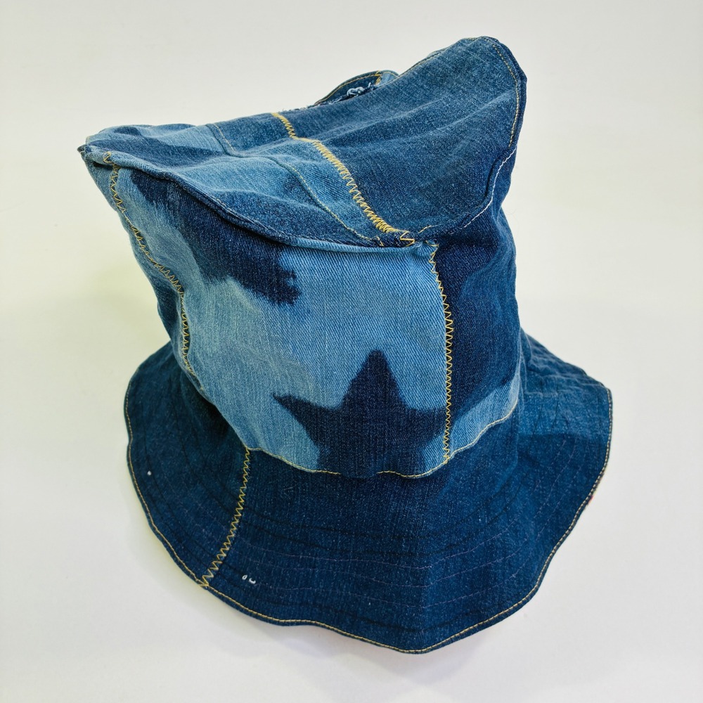 Custom Upcycled Levi's Denim Patchwork Bucket Hat Star Print Western Lined - Picture 2 of 11
